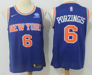 Men's New York Knicks #6 Kristaps Porzingis New Blue 2017-2018 Nike Swingman Squarespace Stitched NBA Jersey