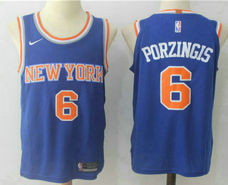 Men's New York Knicks #6 Kristaps Porzingis New Blue 2017-2018 Nike Swingman Stitched NBA Jersey