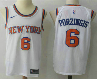 Men's New York Knicks #6 Kristaps Porzingis New White 2017-2018 Nike Swingman Stitched NBA Jersey