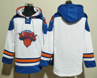 Men's New York Knicks Blank White Lace Up Pullover Hoodie