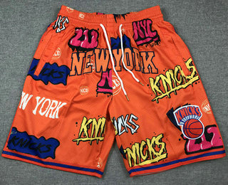 Men's New York Knicks Orange Doodle Fashion Swingman Throwback Shorts