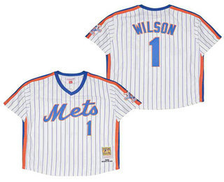 Men's New York Mets #1 Mookie Wilson 1986 White Throwback Jersey