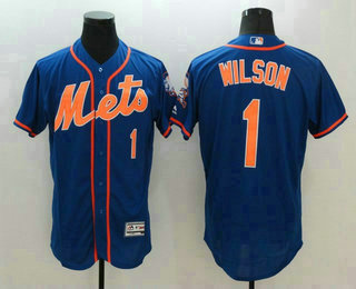 Men's New York Mets #1 Mookie Wilson Retired Blue With Orange 2016 Flexbase Majestic Baseball Jersey