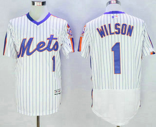 Men's New York Mets #1 Mookie Wilson Retired White Pullover 2016 Flexbase Majestic Baseball Jersey