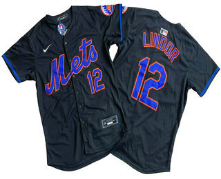 Men's New York Mets #12 Francisco Lindor Black Limited Jersey