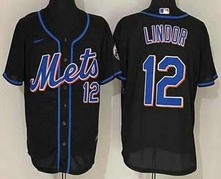 Men's New York Mets #12 Francisco Lindor Black Stitched MLB Cool Base Nike Jersey