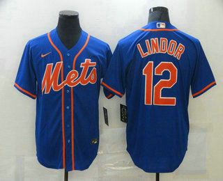 Men's New York Mets #12 Francisco Lindor Blue Stitched MLB Cool Base Nike Jersey