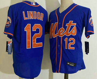 Men's New York Mets #12 Francisco Lindor Blue Stitched MLB Flex Base Nike Jersey