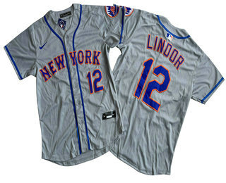 Men's New York Mets #12 Francisco Lindor Grey Limited Stitched Jersey