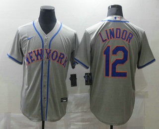 Men's New York Mets #12 Francisco Lindor Grey Stitched MLB Cool Base Nike Jersey