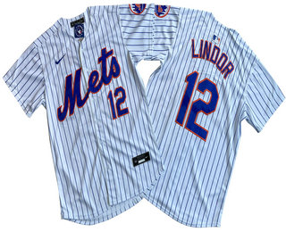 Men's New York Mets #12 Francisco Lindor White Pinstripe Stitched Cool Base Nike Jersey