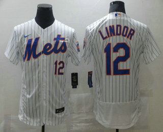 Men's New York Mets #12 Francisco Lindor White Stitched MLB Flex Base Nike Jersey