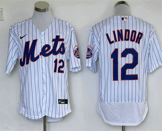 Men's New York Mets #12 Francisco Lindor White Stitched MLB Flex Base Nike Jersey