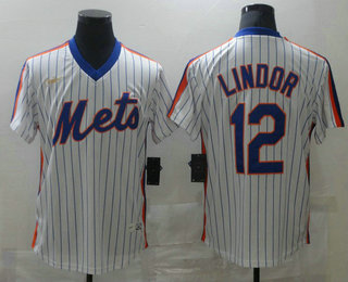 Men's New York Mets #12 Francisco Lindor White Throwback Cooperstown Stitched MLB Cool Base Nike Jersey