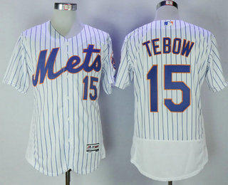 Men's New York Mets #15 Tim Tebow White Home Stitched MLB 2016 Majestic Flex Base Jersey