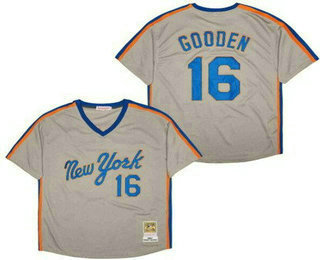 Men's New York Mets #16 Dwight Gooden Gray 1987 Throwback Jersey