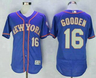 Men's New York Mets #16 Dwight Gooden Retired Blue With Gray Stitched MLB 2016 Majestic Flex Base Jersey