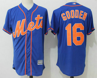 Men's New York Mets #16 Dwight Gooden Retired Royal Blue with Orange Stitched MLB Majestic Cool Base Jersey