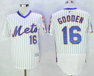 Men's New York Mets #16 Dwight Gooden Retired White Pullover 2016 Flexbase Majestic Baseball Jersey 25th Patch