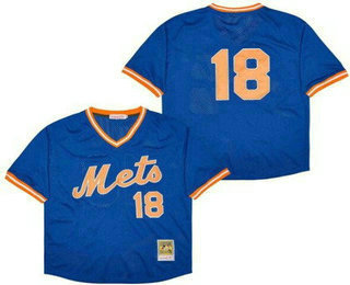 Men's New York Mets #18 Darryl Strawberry Blue Mesh Throwback Jersey