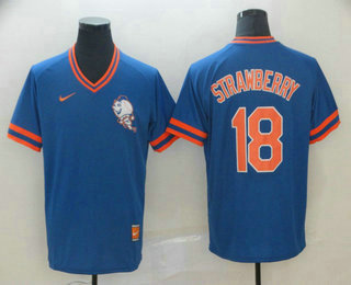 Men's New York Mets #18 Darryl Strawberry Blue Nike Cooperstown Collection Legend V Neck Jersey