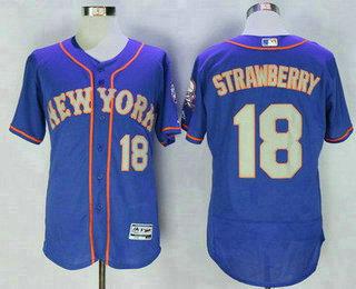 Men's New York Mets #18 Darryl Strawberry Retired Blue With Gray Stitched MLB 2016 Majestic Flex Base Jersey