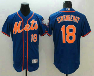 Men's New York Mets #18 Darryl Strawberry Retired Blue With Orange 2016 Flexbase Majestic Baseball Jersey