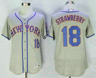 Men's New York Mets #18 Darryl Strawberry Retired Gray Stitched MLB 2016 Majestic Flex Base Jersey