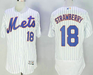 Men's New York Mets #18 Darryl Strawberry Retired White Pinstirpe Stitched MLB 2016 Majestic Flex Base Jersey