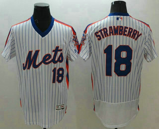 Men's New York Mets #18 Darryl Strawberry White(Blue Strip) Flexbase 2016 MLB Player Jersey