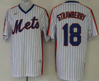 Men's New York Mets #18 Darryl Strawberry White Cooperstown Collection Jersey