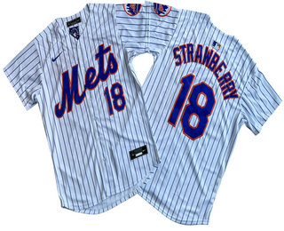 Men's New York Mets #18 Darryl Strawberry White Pinstripe Stitched Cool Base Nike Jersey