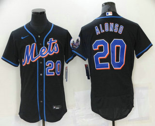 Men's New York Mets #20 Pete Alonso Black Stitched MLB Flex Base Nike Jersey