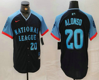 Men's New York Mets #20 Pete Alonso Number Navy 2024 All Star Limited Stitched Jersey