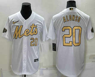 Men's New York Mets #20 Pete Alonso Number White 2022 All Star Stitched Cool Base Nike Jersey