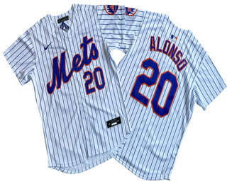 Men's New York Mets #20 Pete Alonso White Pinstripe Stitched Cool Base Nike Jersey