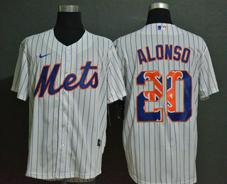 Men's New York Mets #20 Pete Alonso White Team Logo Stitched MLB Cool Base Nike Jersey