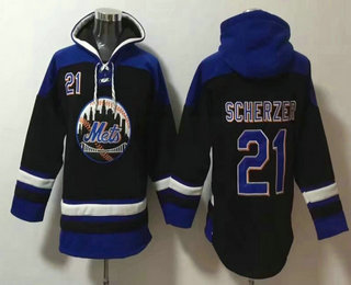 Men's New York Mets #21 Max Scherzer Black Ageless Must Have Lace Up Pullover Hoodie