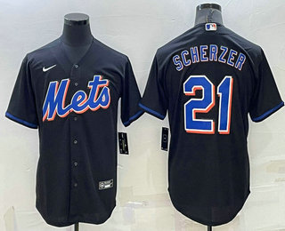 Men's New York Mets #21 Max Scherzer Black Stitched MLB Cool Base Nike Jersey