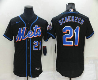 Men's New York Mets #21 Max Scherzer Black Stitched MLB Flex Base Nike Jersey