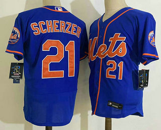 Men's New York Mets #21 Max Scherzer Blue Stitched MLB Flex Base Nike Jersey