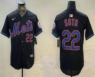 Men's New York Mets #22 Juan Soto Number Black Cool Base Limited Stitched Jersey