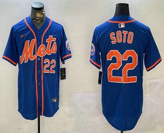 Men's New York Mets #22 Juan Soto Number Blue Limited Stitched Jersey