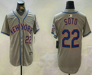 Men's New York Mets #22 Juan Soto Number Grey Limited Stitched Jersey