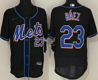 Men's New York Mets #23 Javier Baez Black Stitched MLB Cool Base Nike Jersey