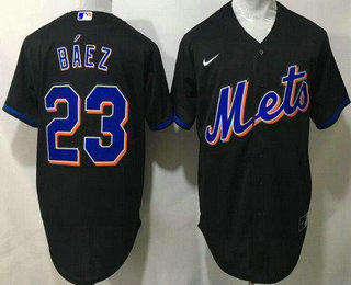 Men's New York Mets #23 Javier Baez Black Stitched MLB Cool Base Nike Jersey