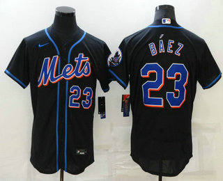 Men's New York Mets #23 Javier Baez Black Stitched MLB Flex Base Nike Jersey