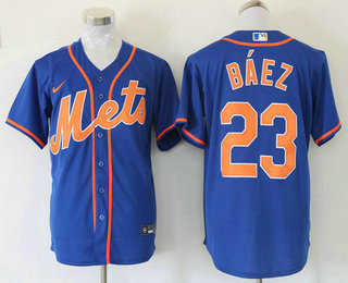 Men's New York Mets #23 Javier Baez Blue Stitched MLB Cool Base Nike Jersey