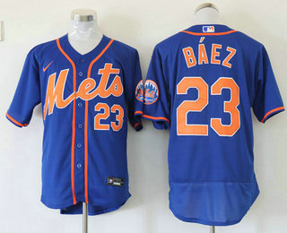 Men's New York Mets #23 Javier Baez Blue Stitched MLB Flex Base Nike Jersey