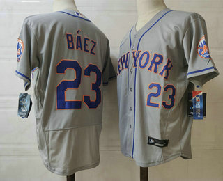 Men's New York Mets #23 Javier Baez Grey Stitched MLB Flex Base Nike Jersey